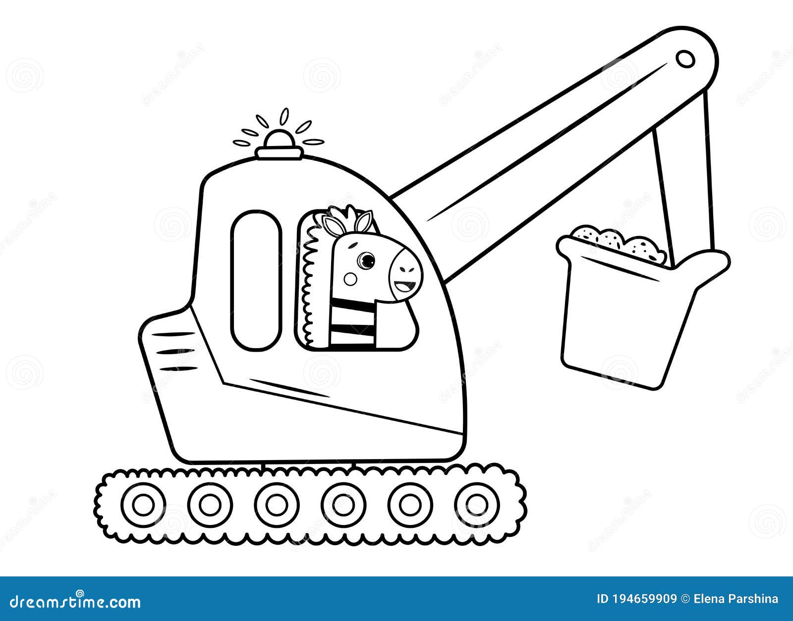 Coloring Page Outline of Cartoon Excavator with Animal. Vector ...