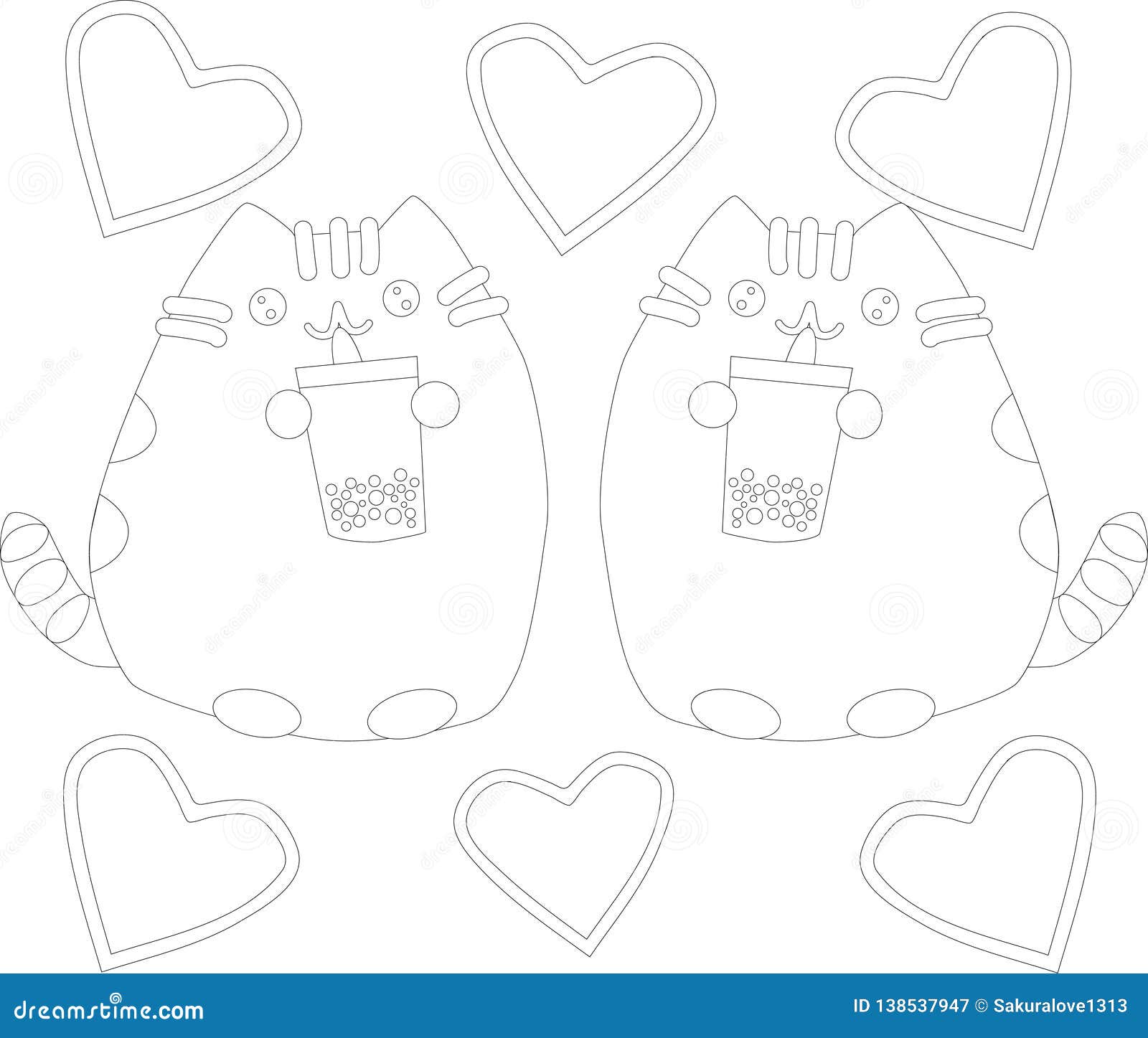 Coloring Page Outline of Cartoon Fluffy Cat. Coloring Book Stock ...