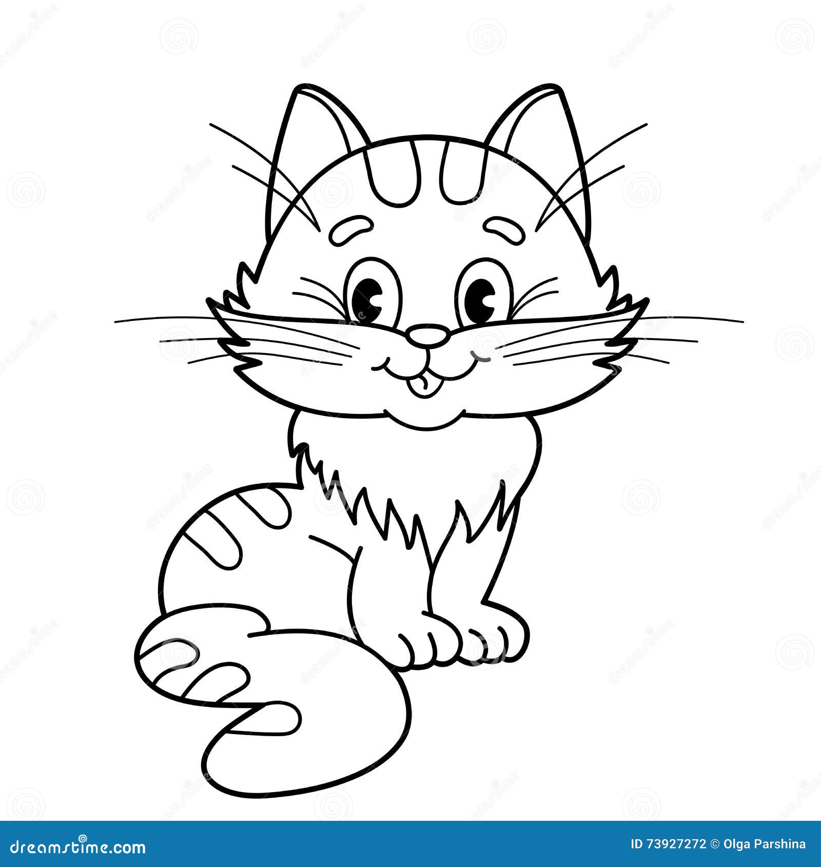 Coloring Page Outline cartoon fluffy cat Coloring book for kids