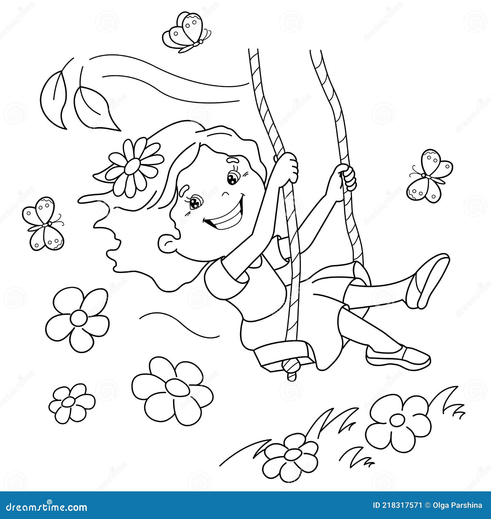Coloring Page Outline of Cartoon Girl Rides on a Swing. Outdoor Games on  Playground. Summer Activity Stock Vector - Illustration of joyful, colouring:  218317571