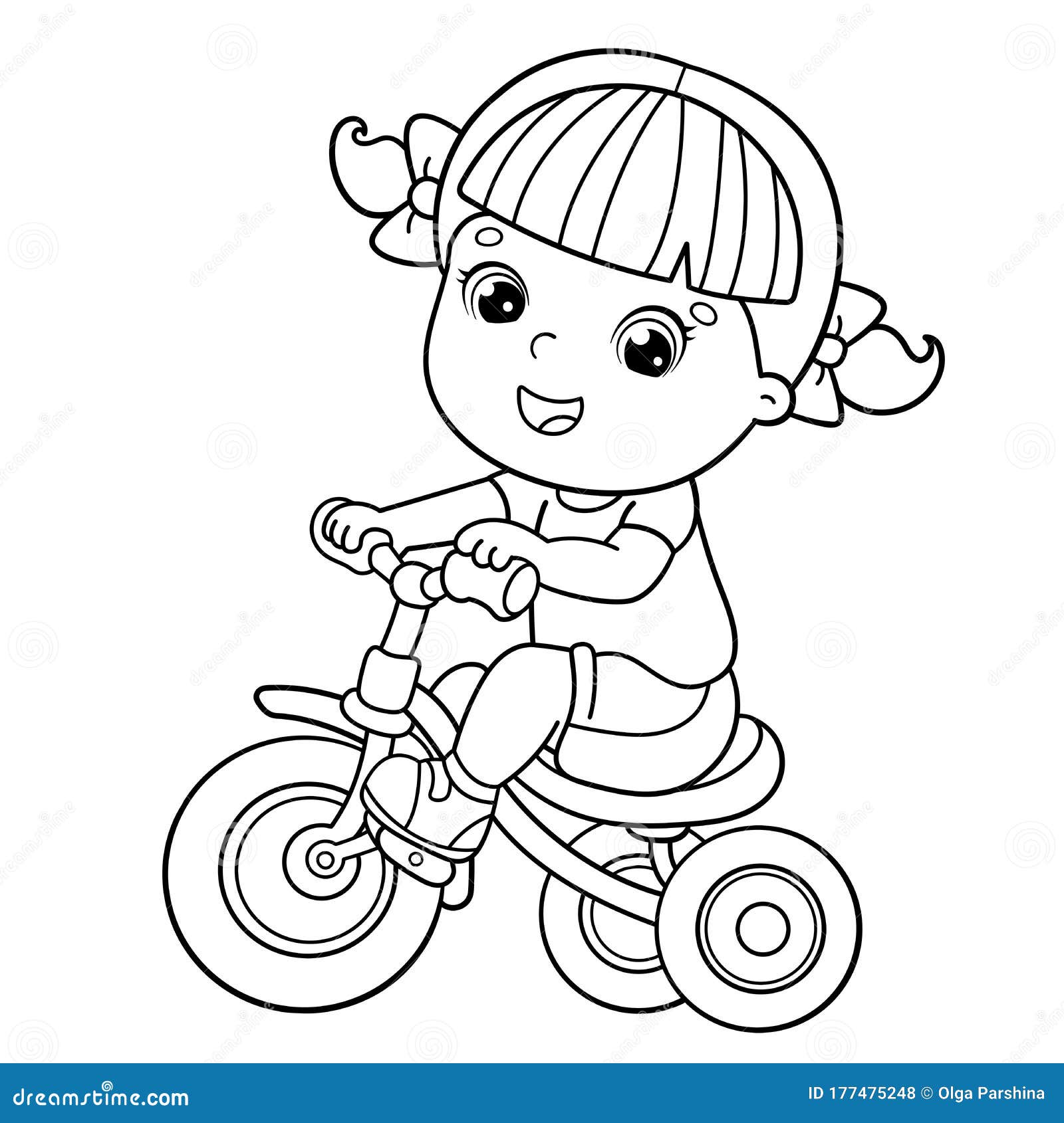 Coloring Page Outline of a Cartoon Girl Riding a Bicycle or Bike