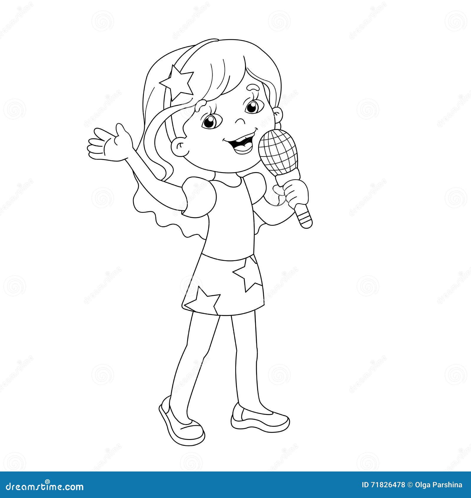 Coloring Page Outline Of Cartoon Girl Singing A Song Stock Vector