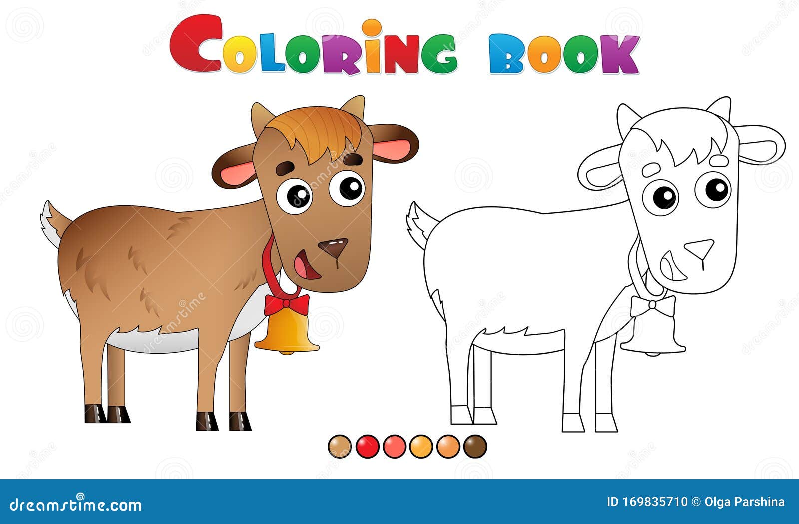 Coloring Page Outline of Cartoon Kid of Goat with Bell. Farm ...