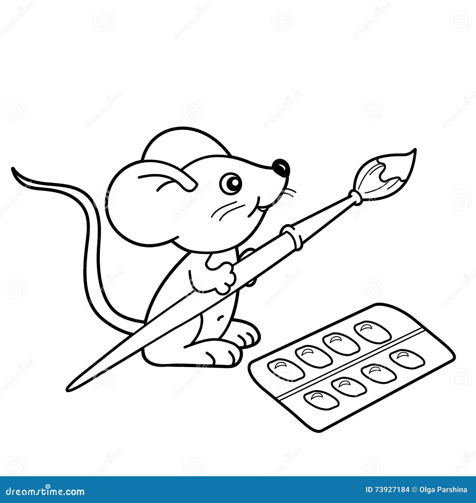 Coloring Page Outline Of Cartoon Little Mouse With Brush