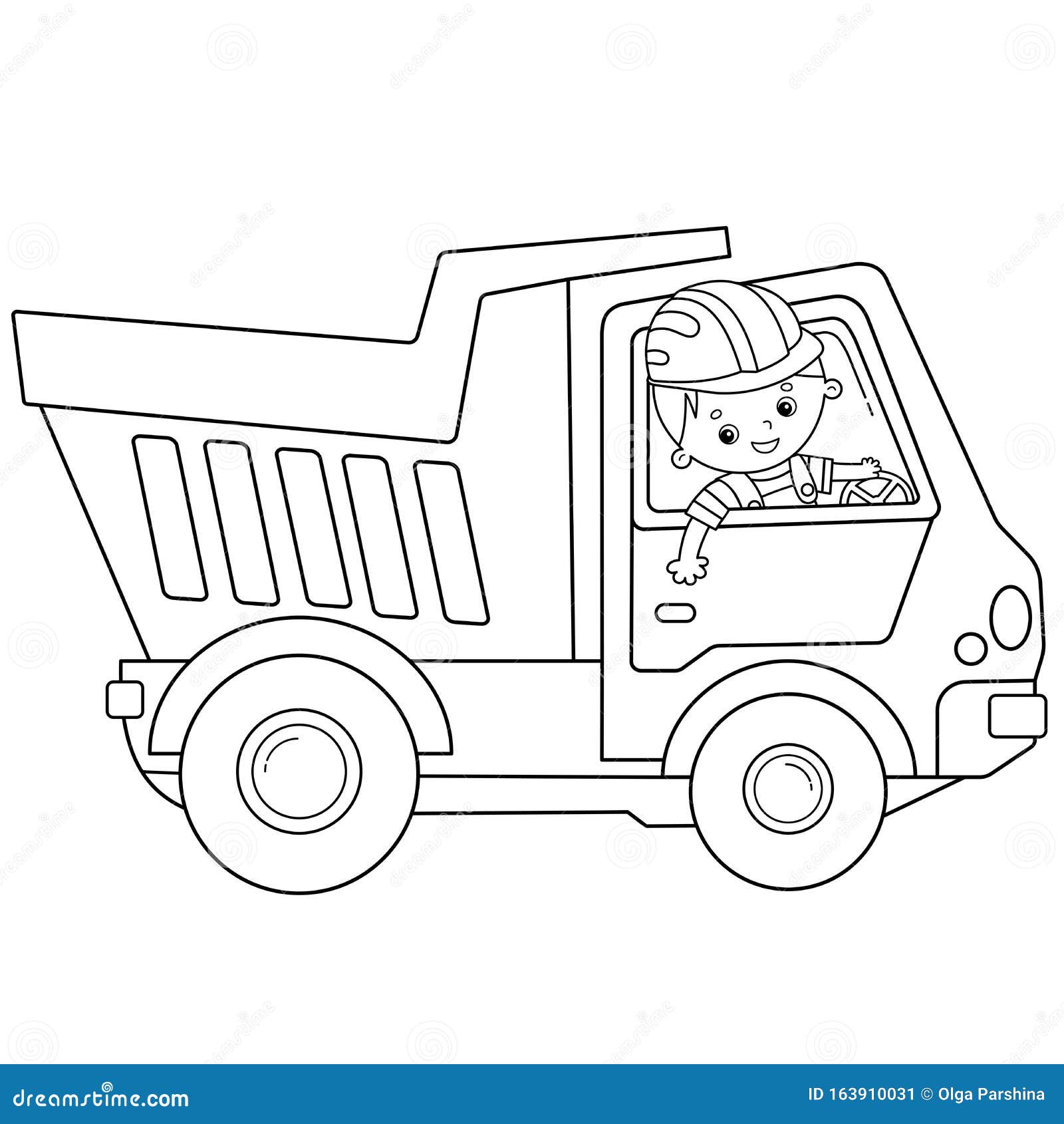 Coloring Page Outline of Cartoon Lorry or Dump Truck. Construction