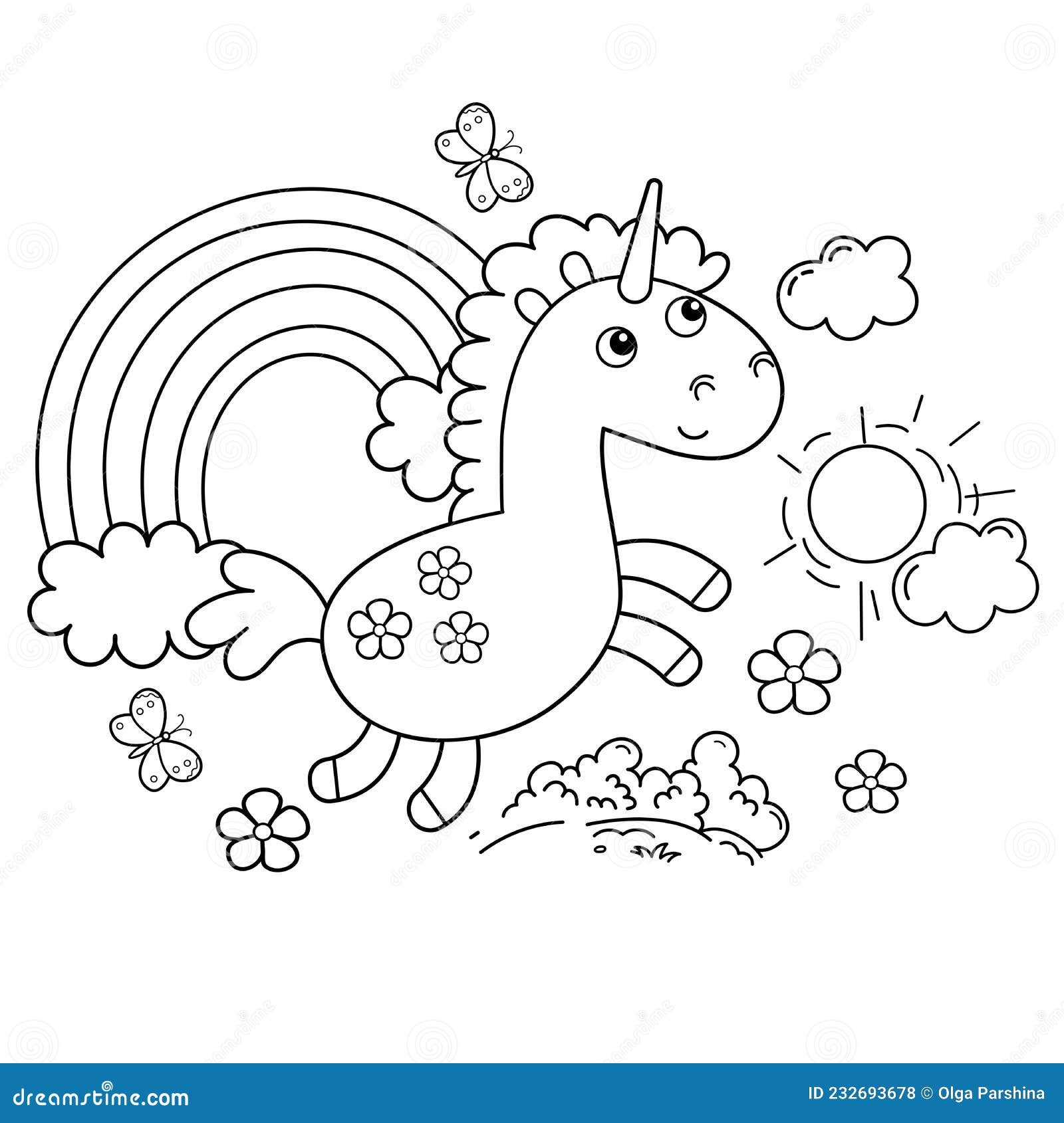 Coloring Page Outline of Cartoon Lovely Magic Unicorn. Fairy Tale Hero ...