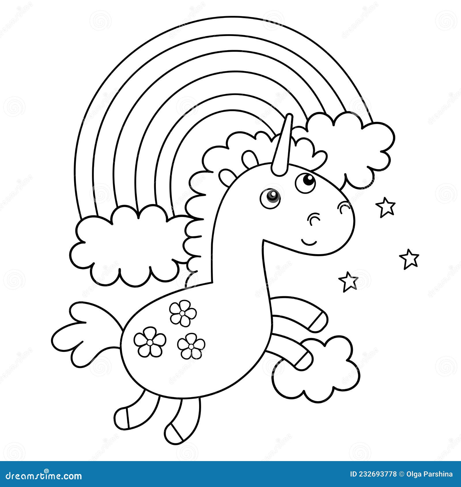 Coloring Page Outline of Cartoon Lovely Magic Unicorn. Fairy Tale Hero ...