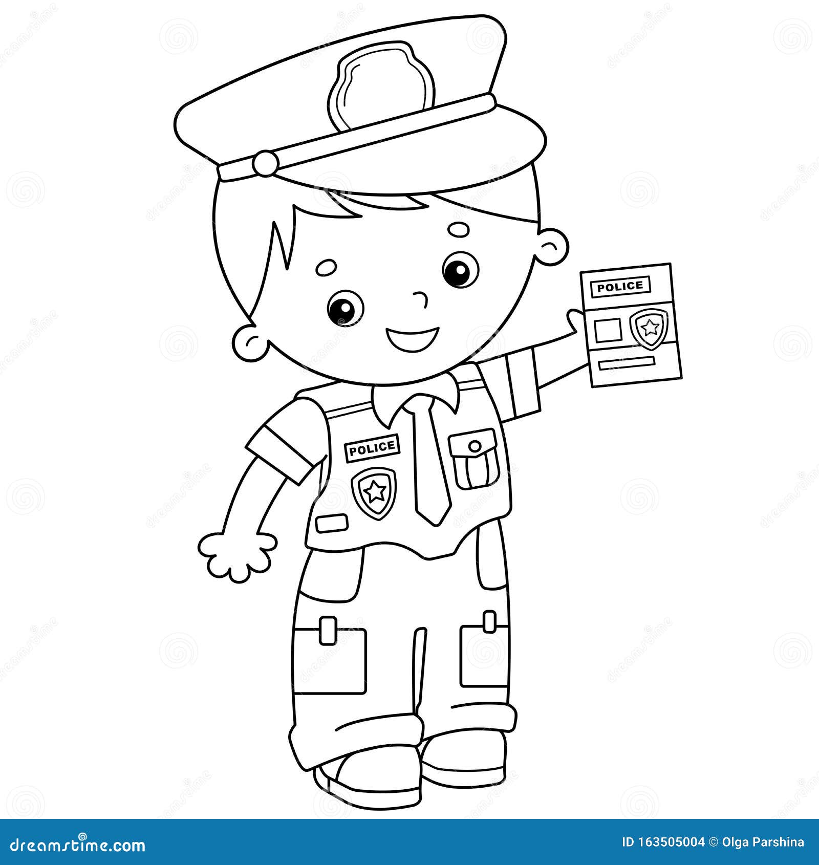 Coloring Page Outline of Cartoon Policeman. Profession - Police Stock