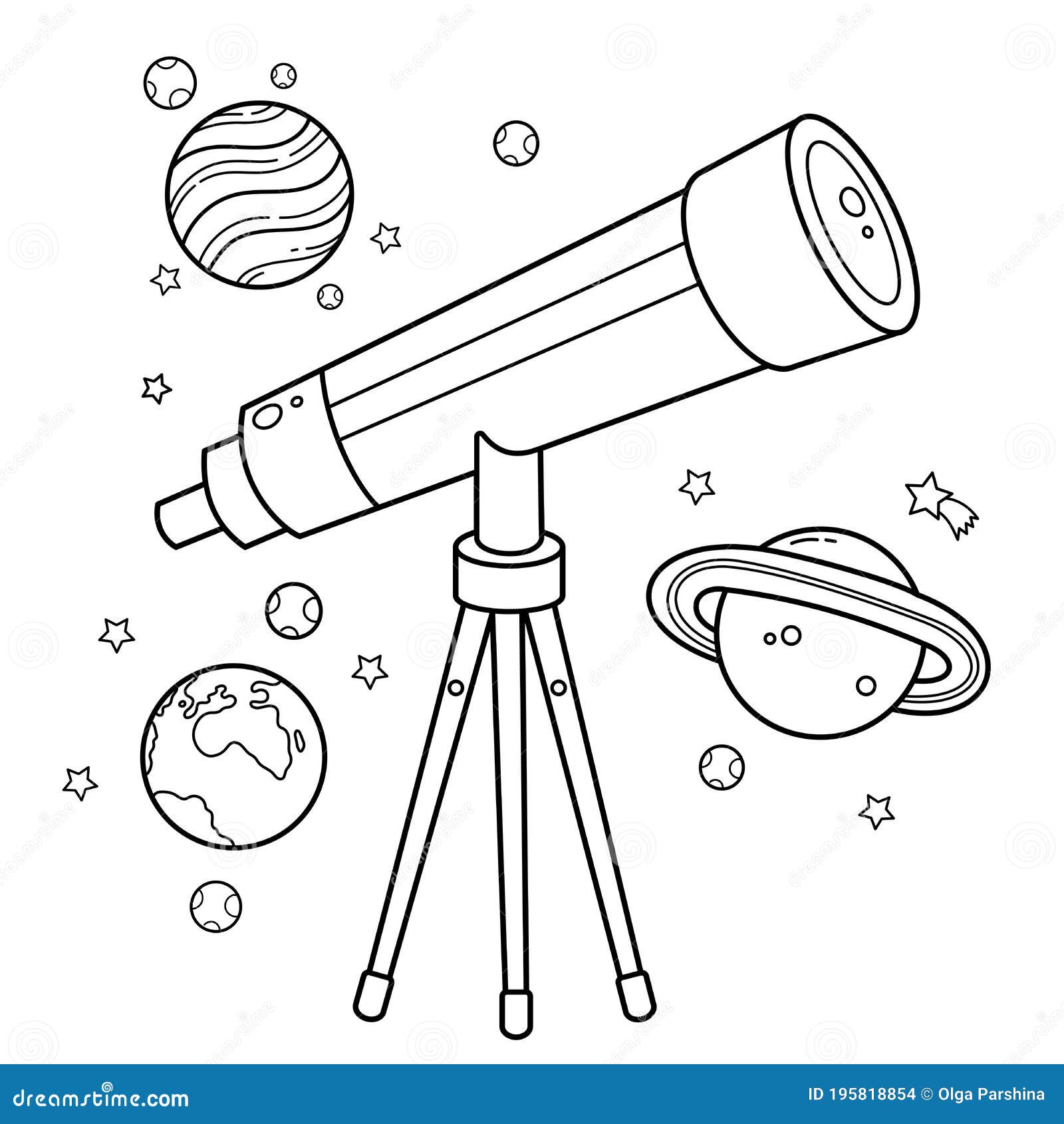 Download Coloring Page Outline Of A Cartoon Telescope With Stars And Planets. Space And Astronomy ...