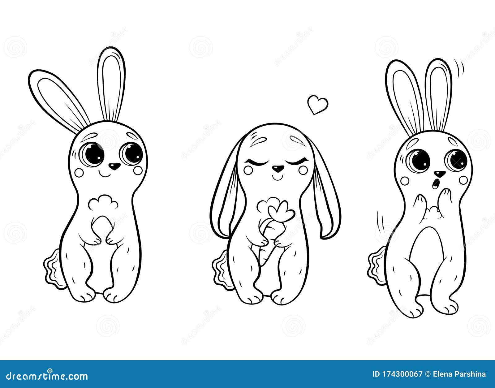 Coloring Page Outline of Cute Cartoon Hares. Rabbit in Different ...