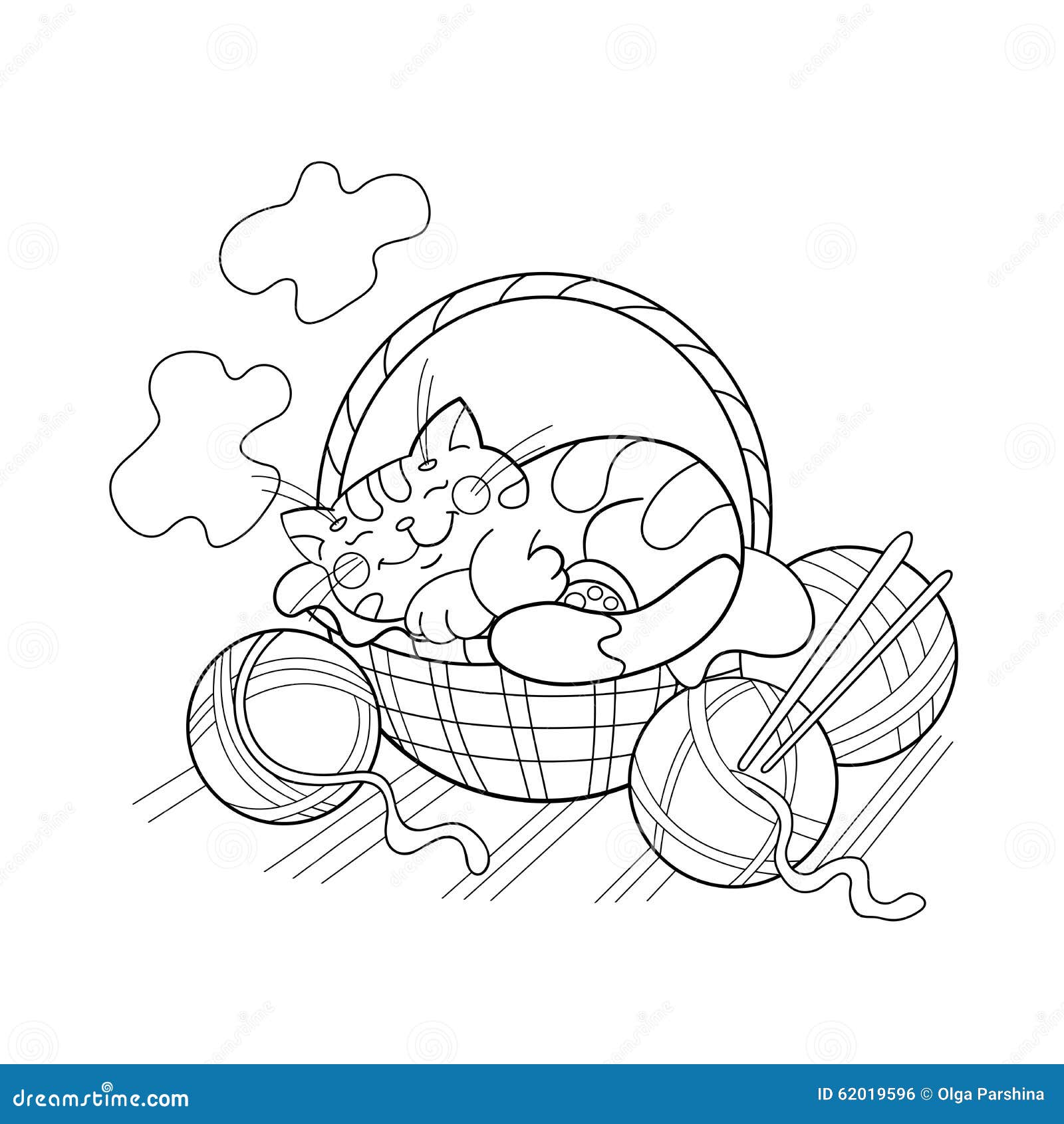 Download Coloring Page Outline Of A Cute Cat Sleeping In A Basket ...