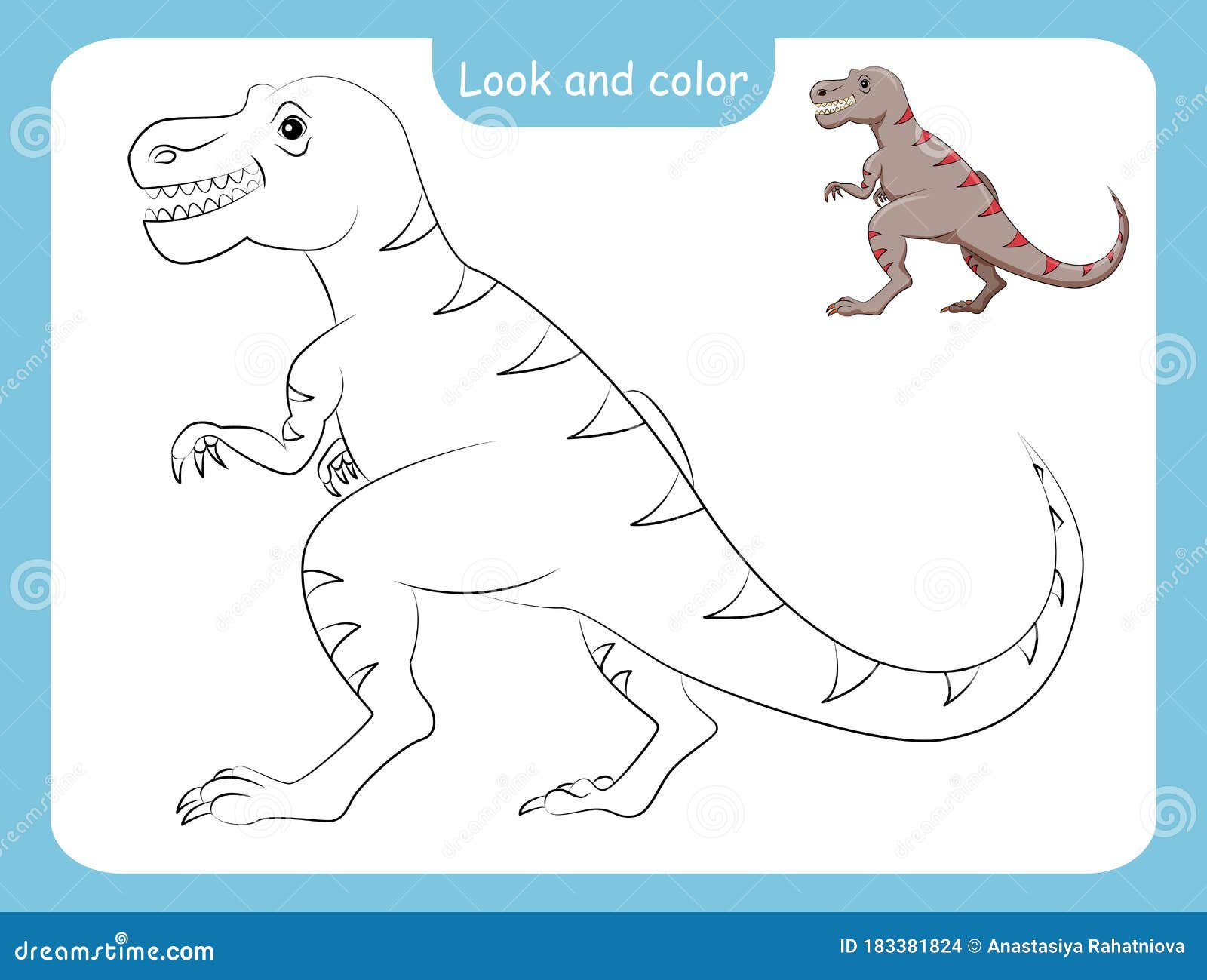 Download Coloring Page Outline Of Dinosaur With Colored Example Stock Vector - Illustration of ...