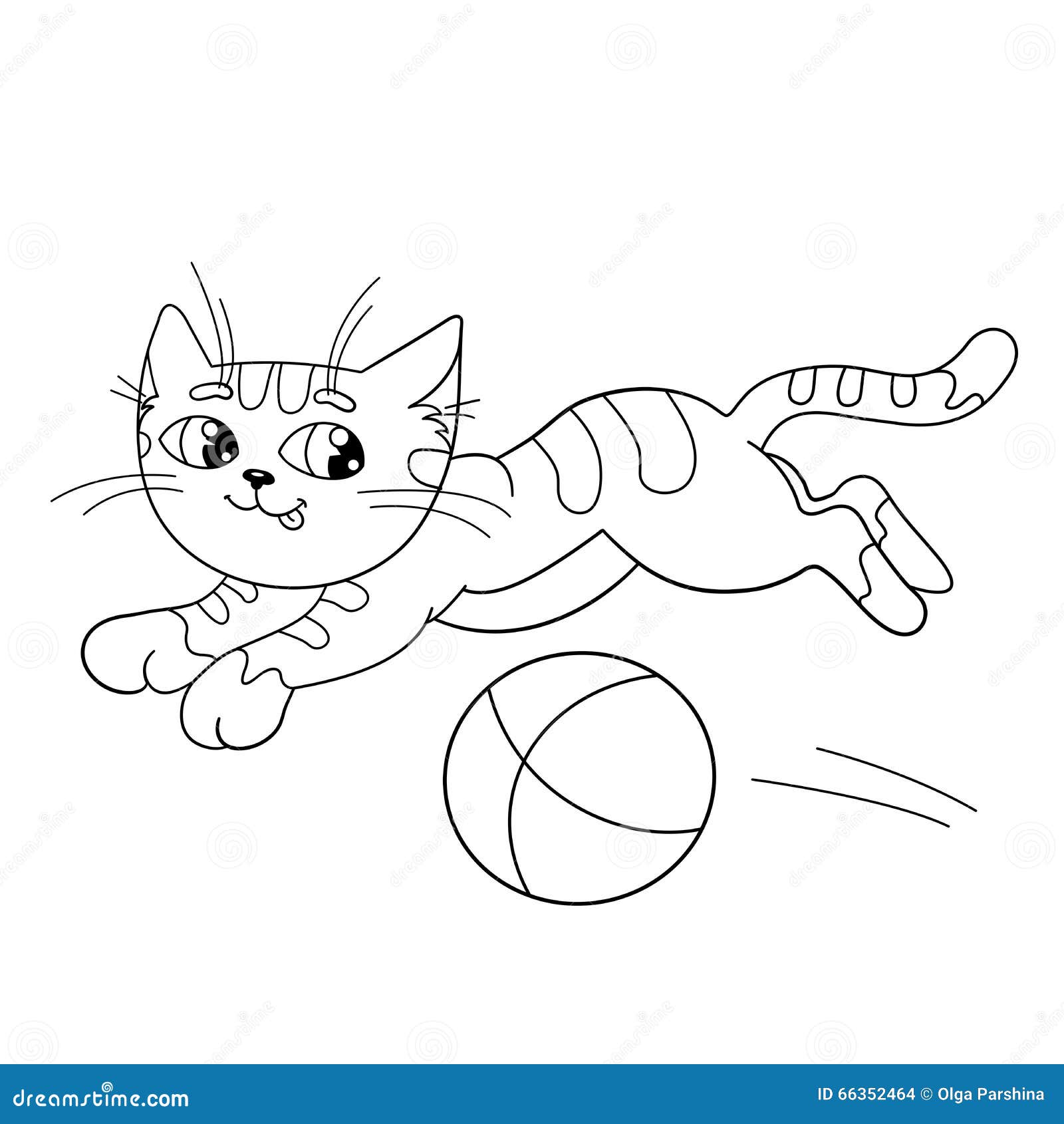  Coloring  Page  Outline Of A Fluffy Cat  Playing With Ball  
