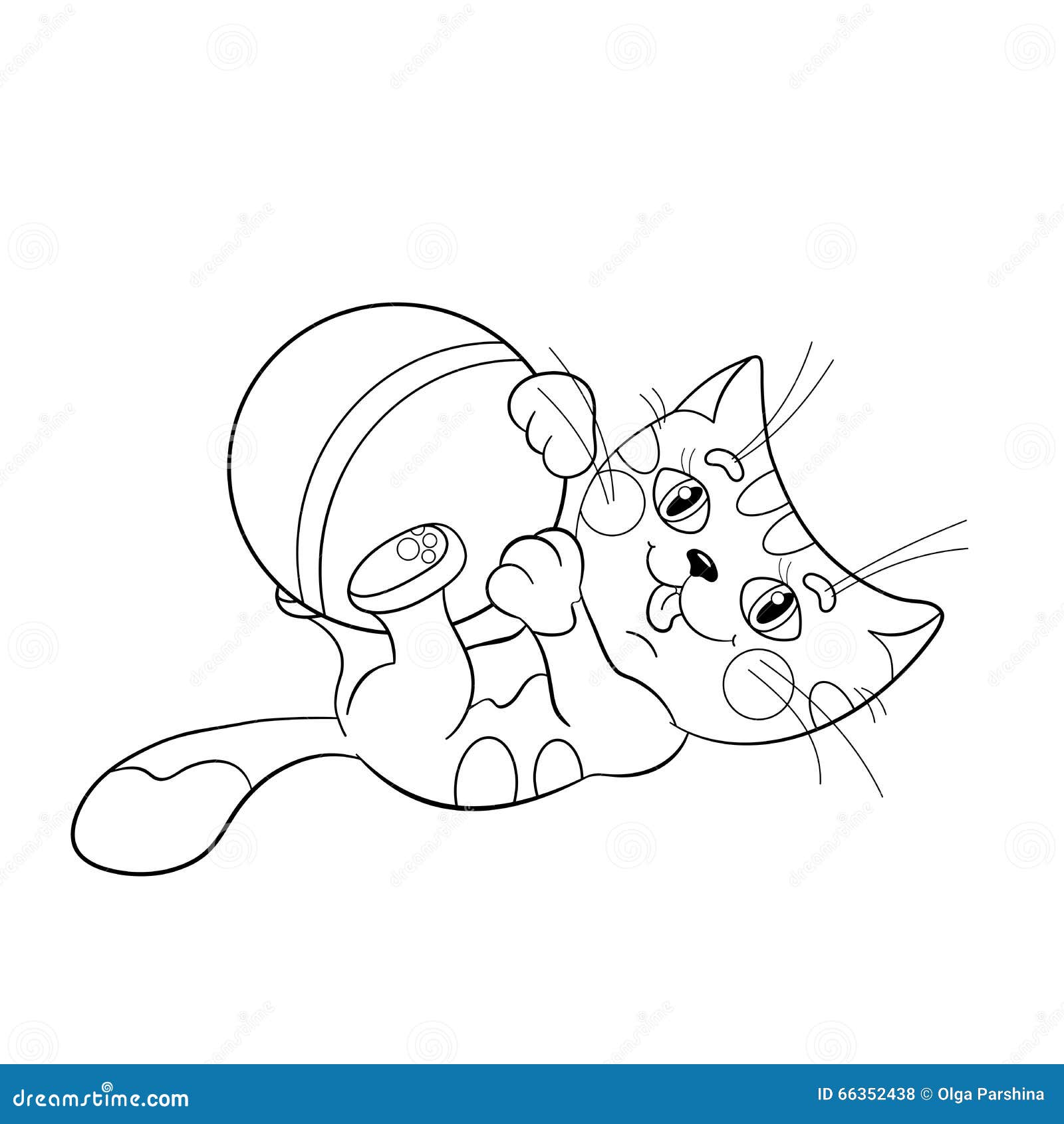 Download Coloring Page Outline Of A Fluffy Kitten Playing With Ball ...