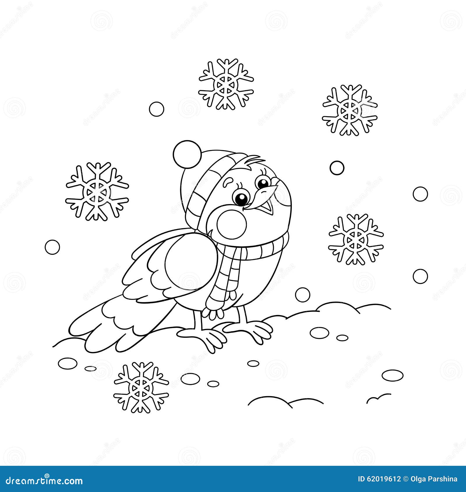 Coloring Page Outline of a Funny Bird in Winter Stock Vector ...