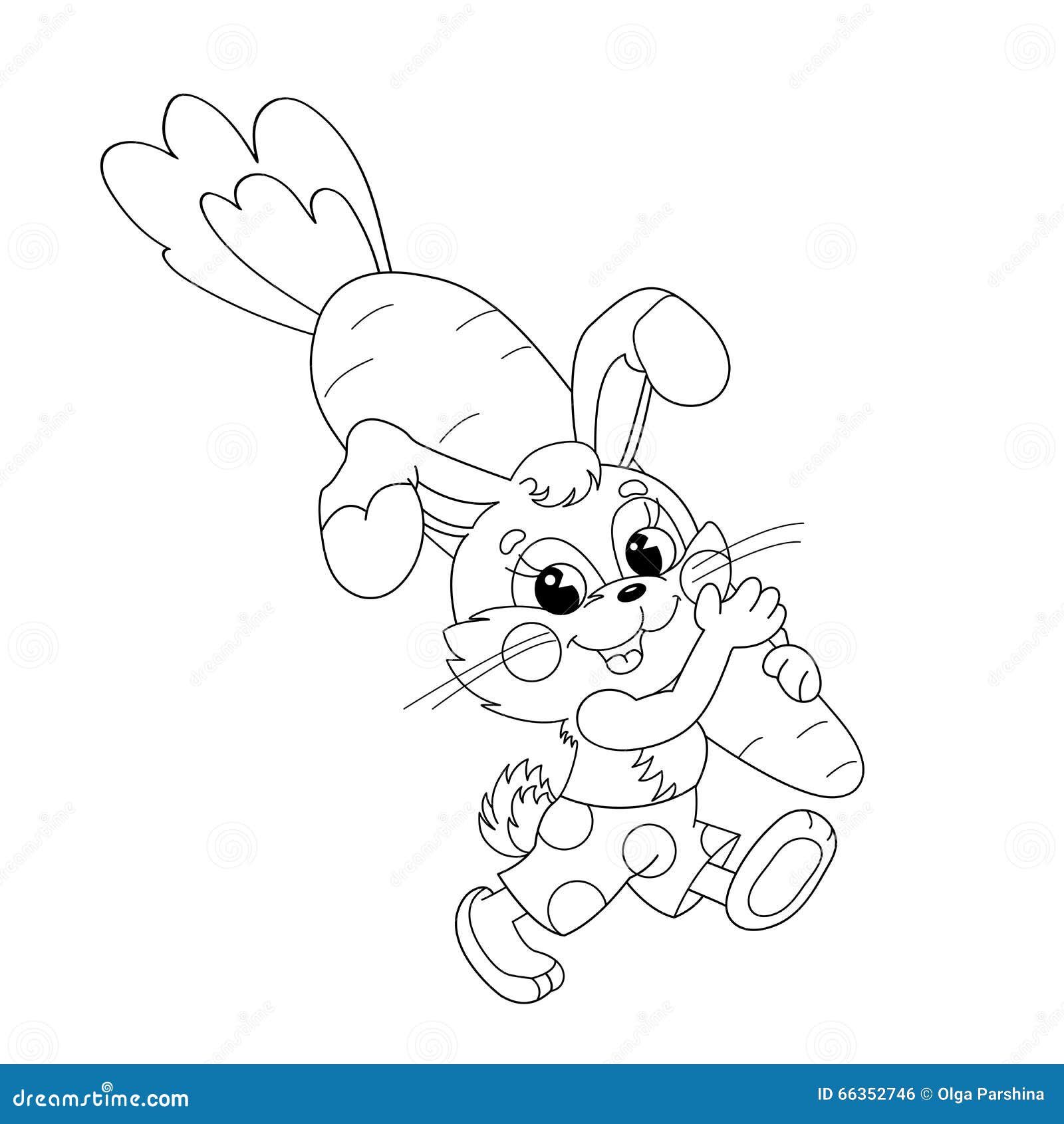 Coloring Page Outline Of Funny Bunny Carrying Big Carrot Stock