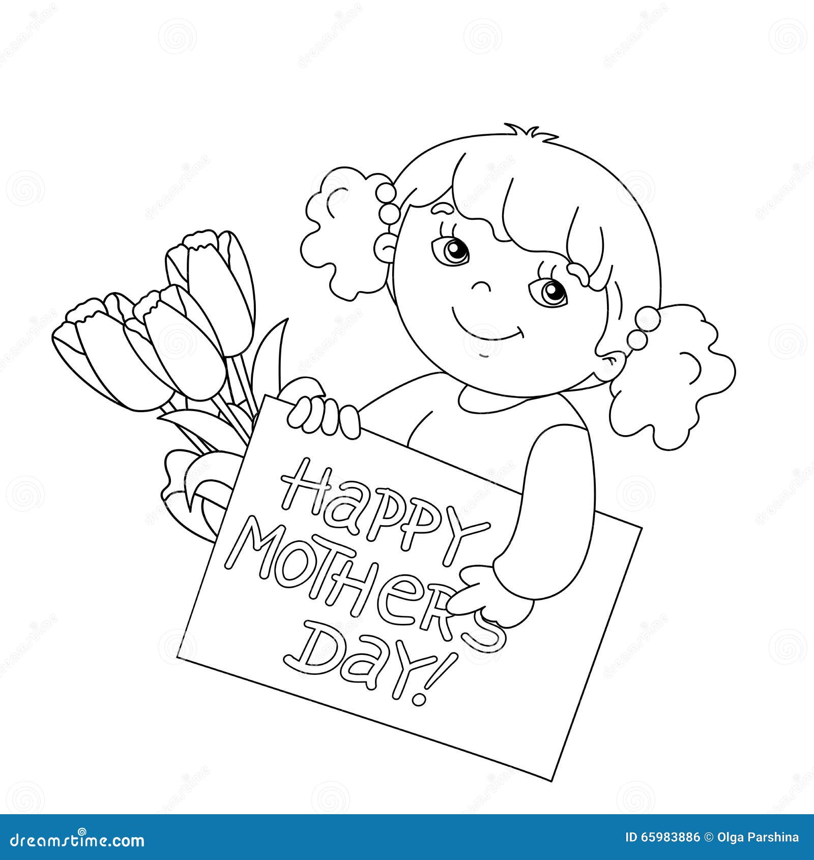 Coloring Page Outline Girl Card Mother Day Stock Royalty Free