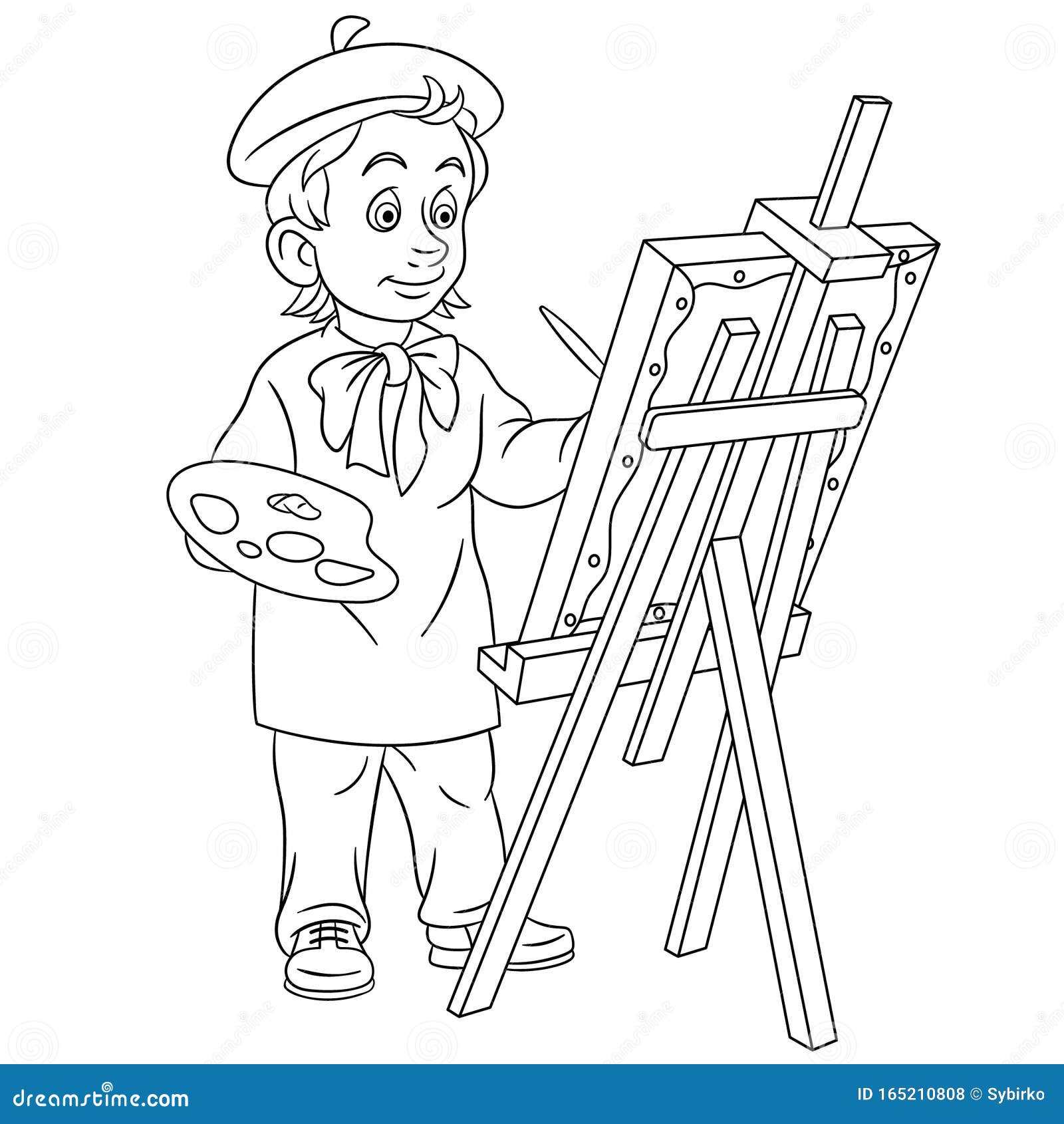 Coloring Page With Painting Artist Stock Vector Illustration Of Board Creation 165210808