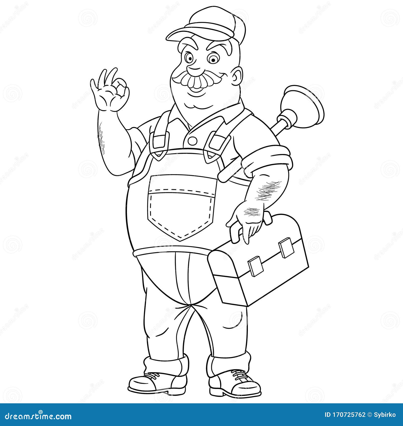 Download Coloring Page With Plumber Worker Stock Vector - Illustration of hand, happy: 170725762