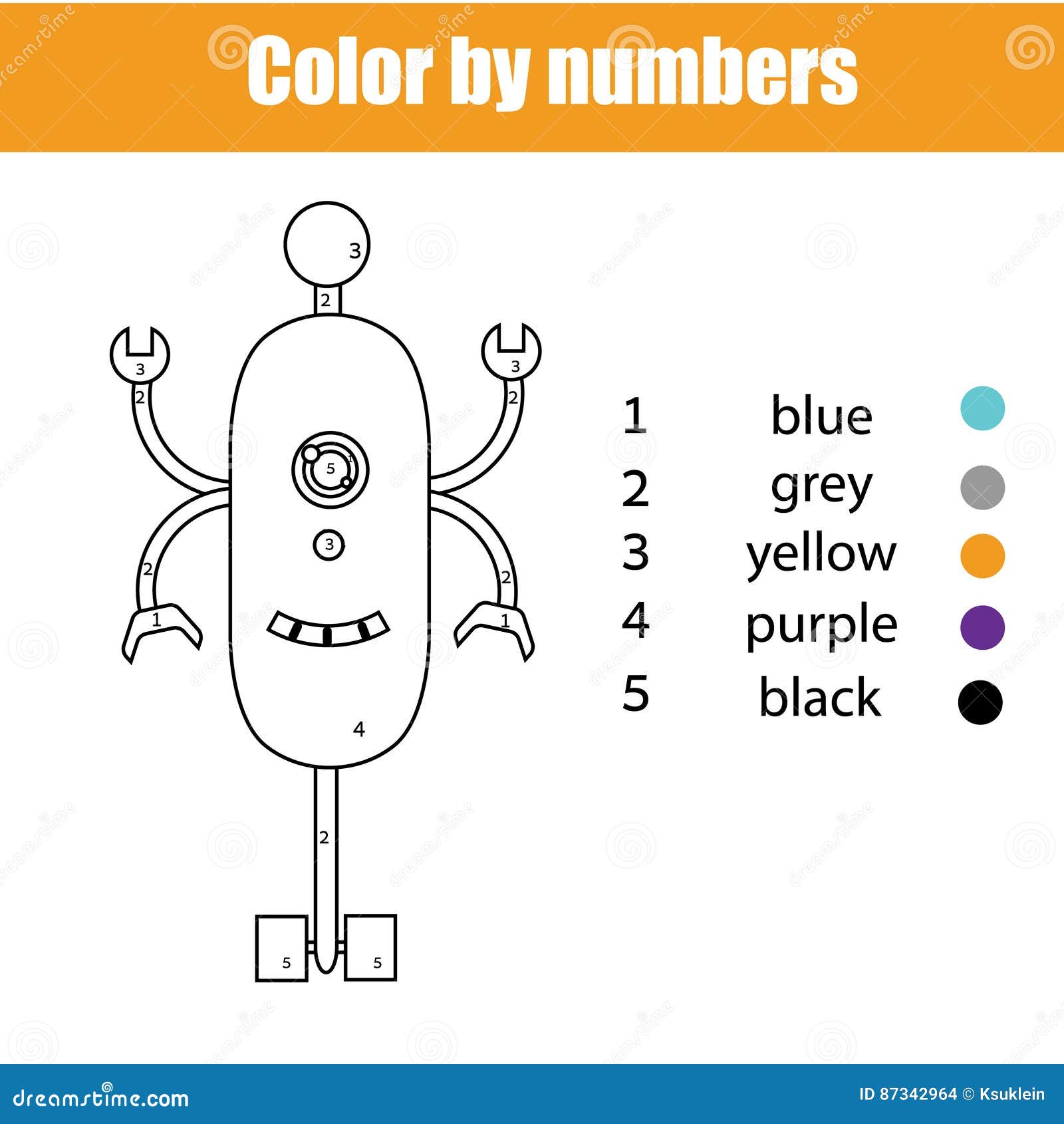 Coloring page with robot character Color by numbers educational children game drawing kids activity
