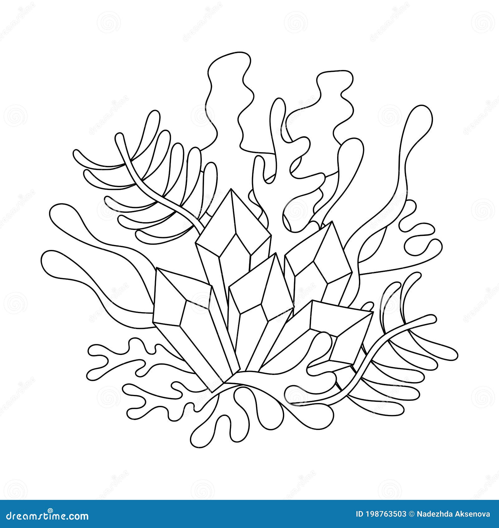 Coloring Page With Rystals And Algae Plants Underwater World Sea Ocean River Hand Drawn Doodle Composition Stock Vector Illustration Of Abstract Crystal 198763503