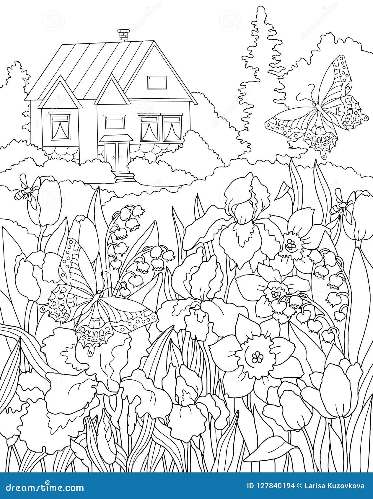Download Coloring Page The Secret Garden Stock Illustration - Illustration of flower, fairy: 127840194