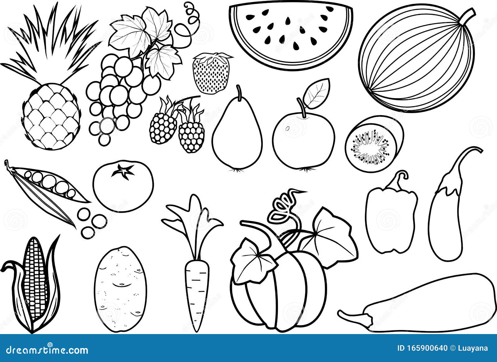 Coloring Page. Set of Different Fruits and Vegetables Stock Vector ...