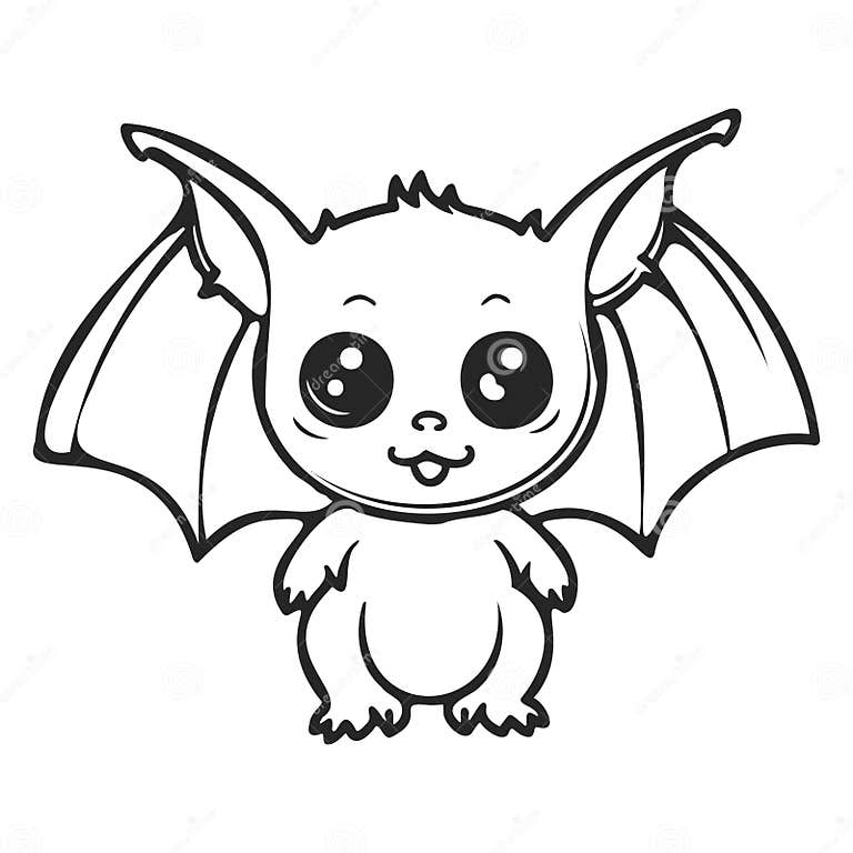 Coloring Page Simple Black and White Cute Bat Vector. Stock Vector ...