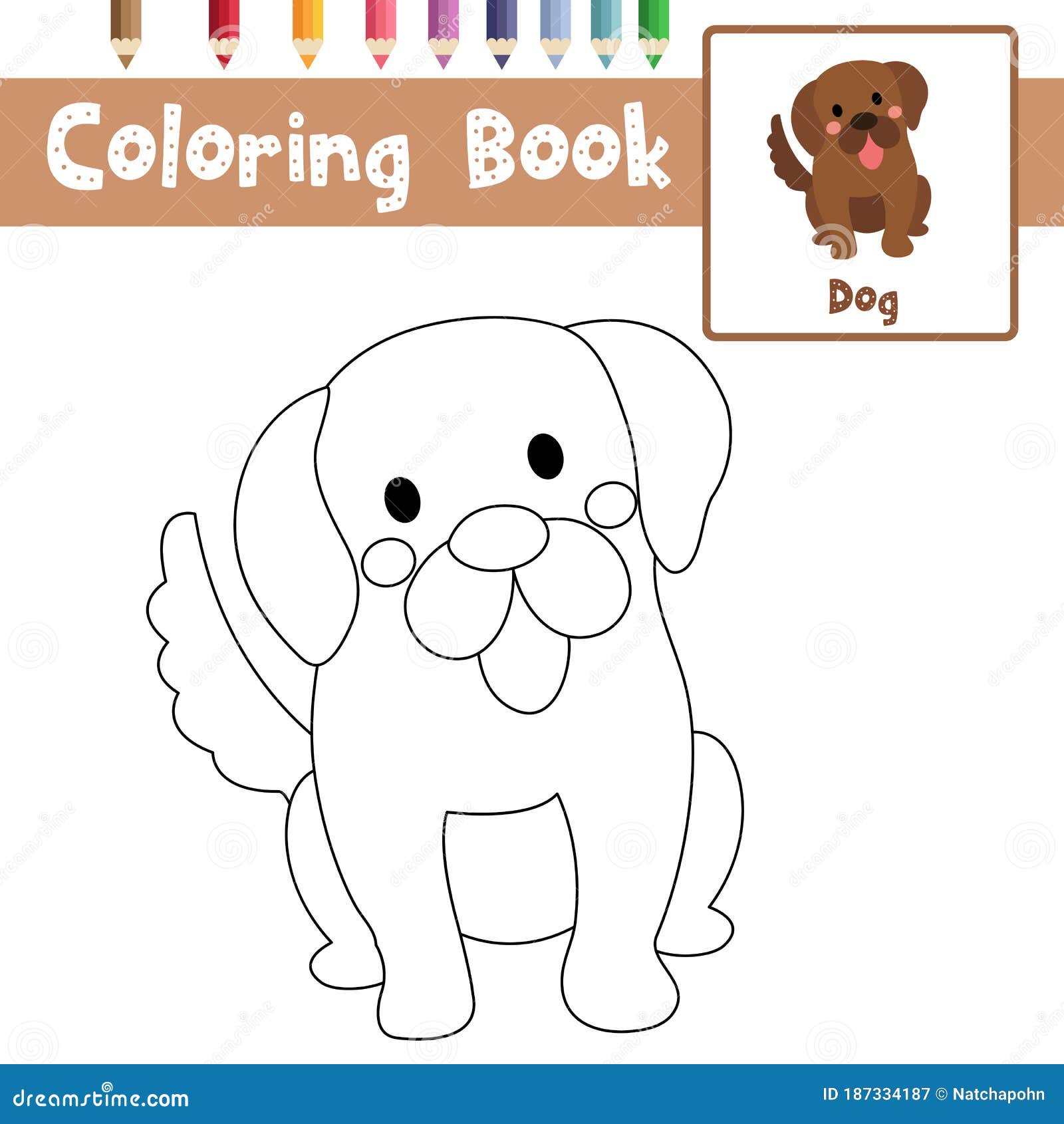 Coloring Page Sitting Dog Animal Cartoon Character Vector Illustration