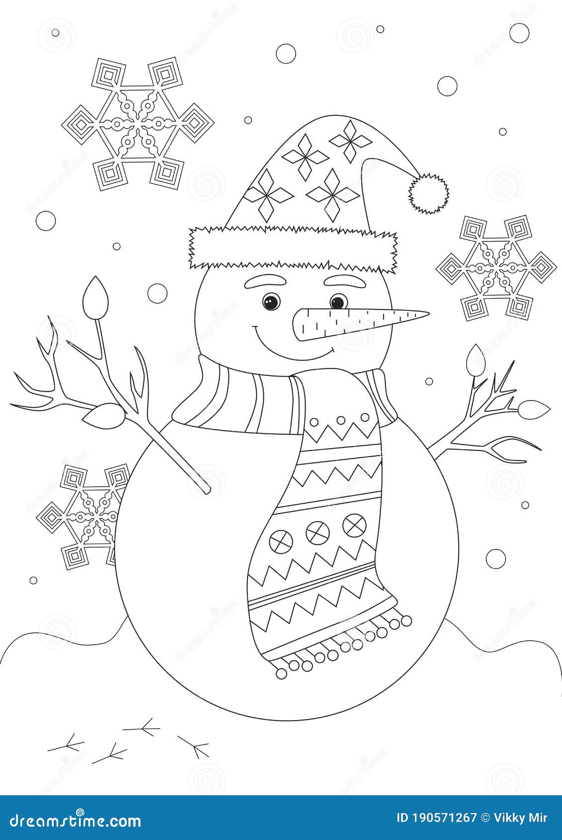 Coloring Page with a Snowman As a Concept of Christmas, Winter ...