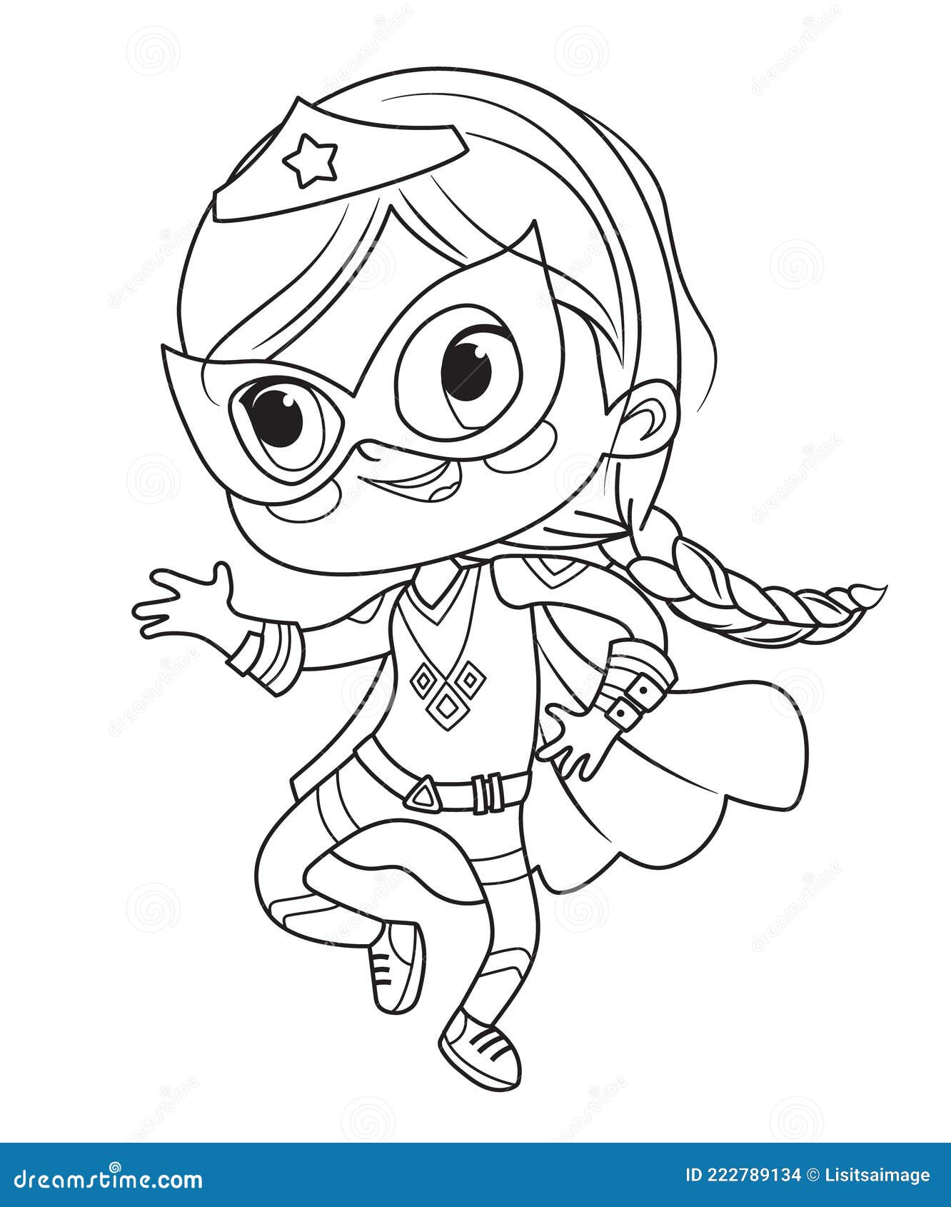 Coloring Page Of Super Hero Children Boys And Girls Wearing Costumes Of Superheroes Coloring Book Cartoon Vector Stock Vector Illustration Of Costume Character 222789134