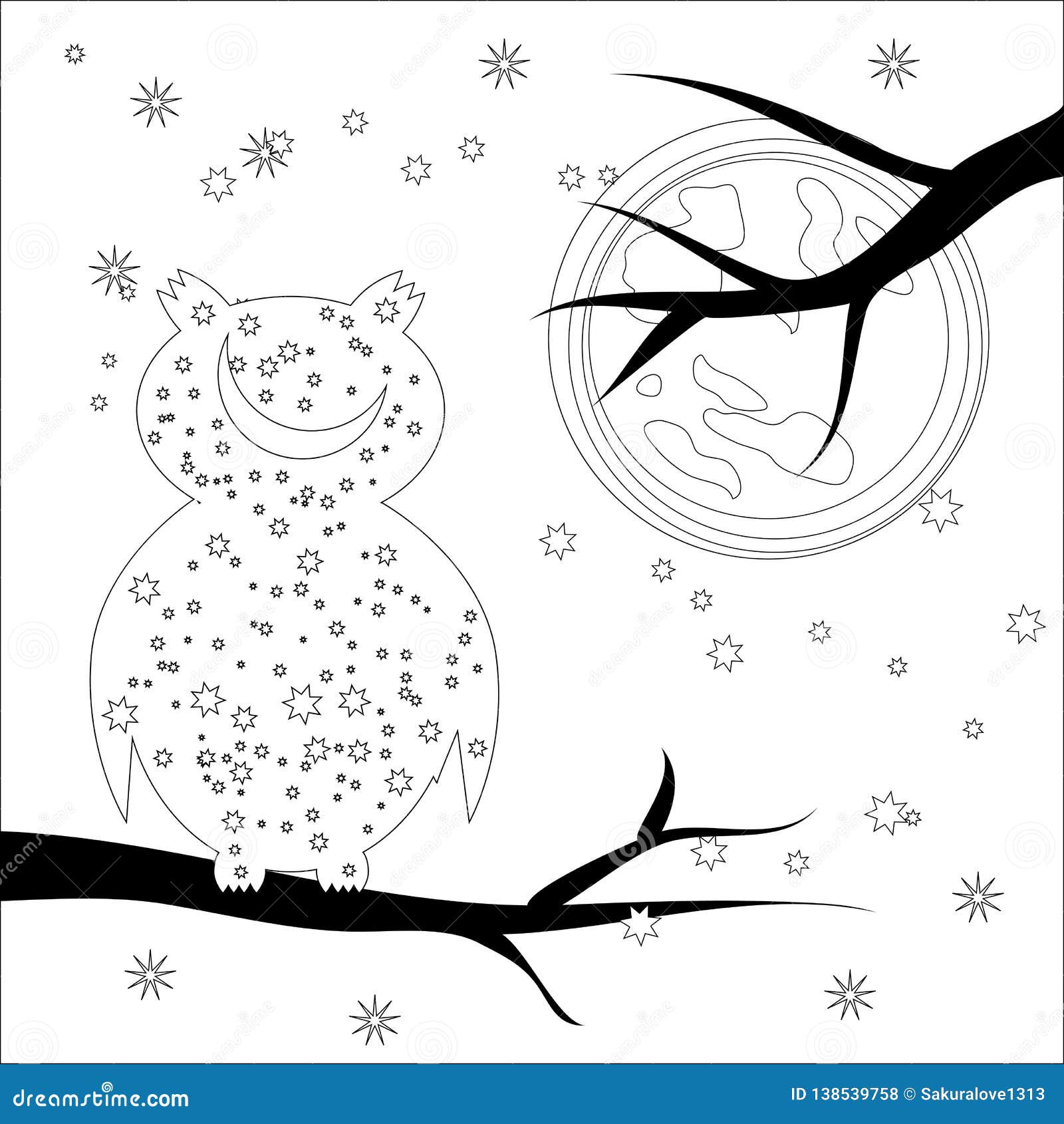 Download Coloring Page With Symbol Moon Sun Owl Coloring Book For Adult Antistress Album Wall Mural Art Tattoo Stock Illustration Illustration Of Drawing Poster 138539758