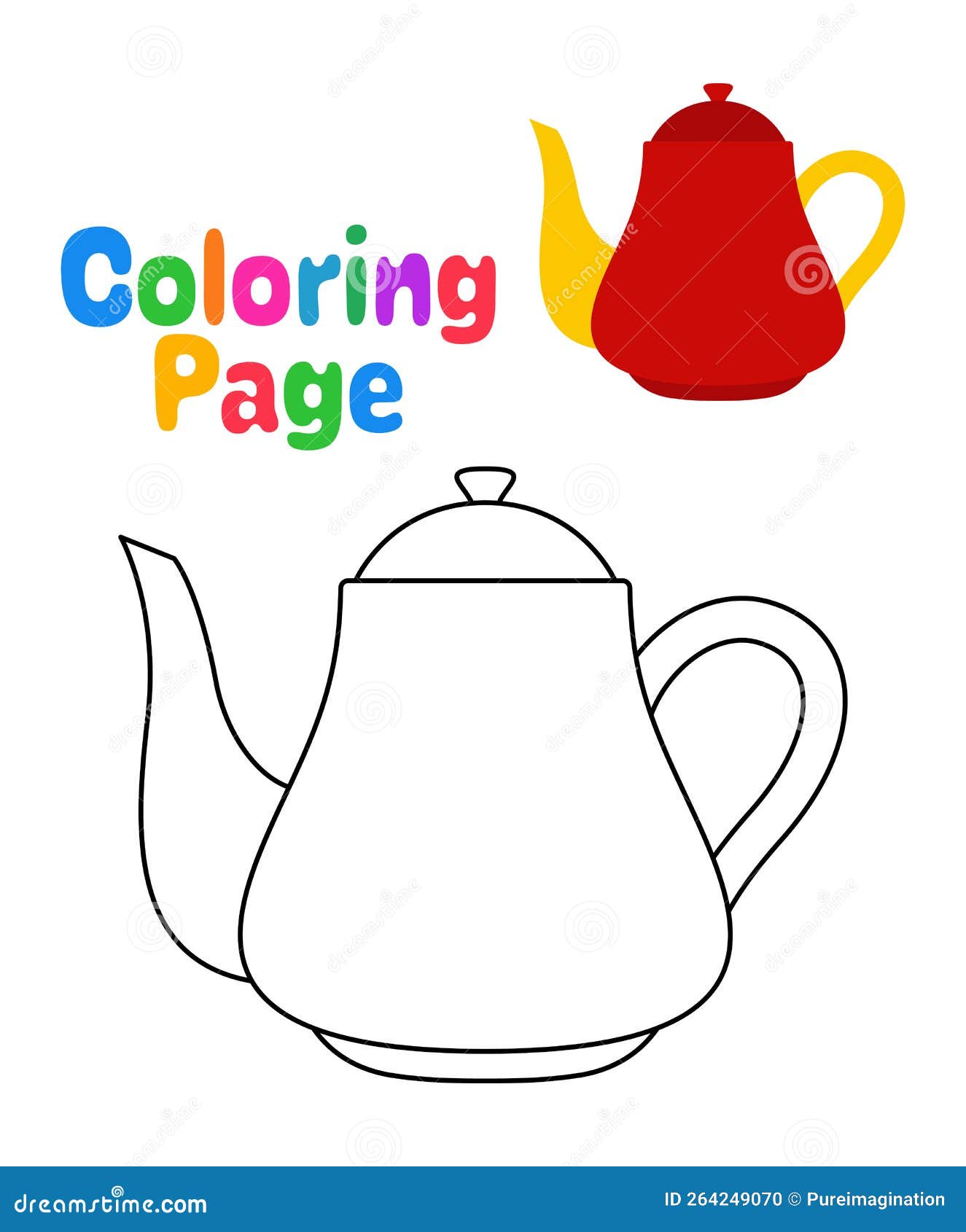 Coloring Page with Teapot for Kids Stock Vector Illustration of black