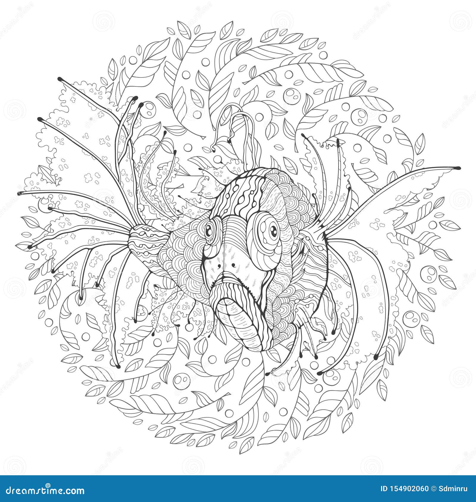 Coloring Page With Tropical Fish Stock Vector Illustration