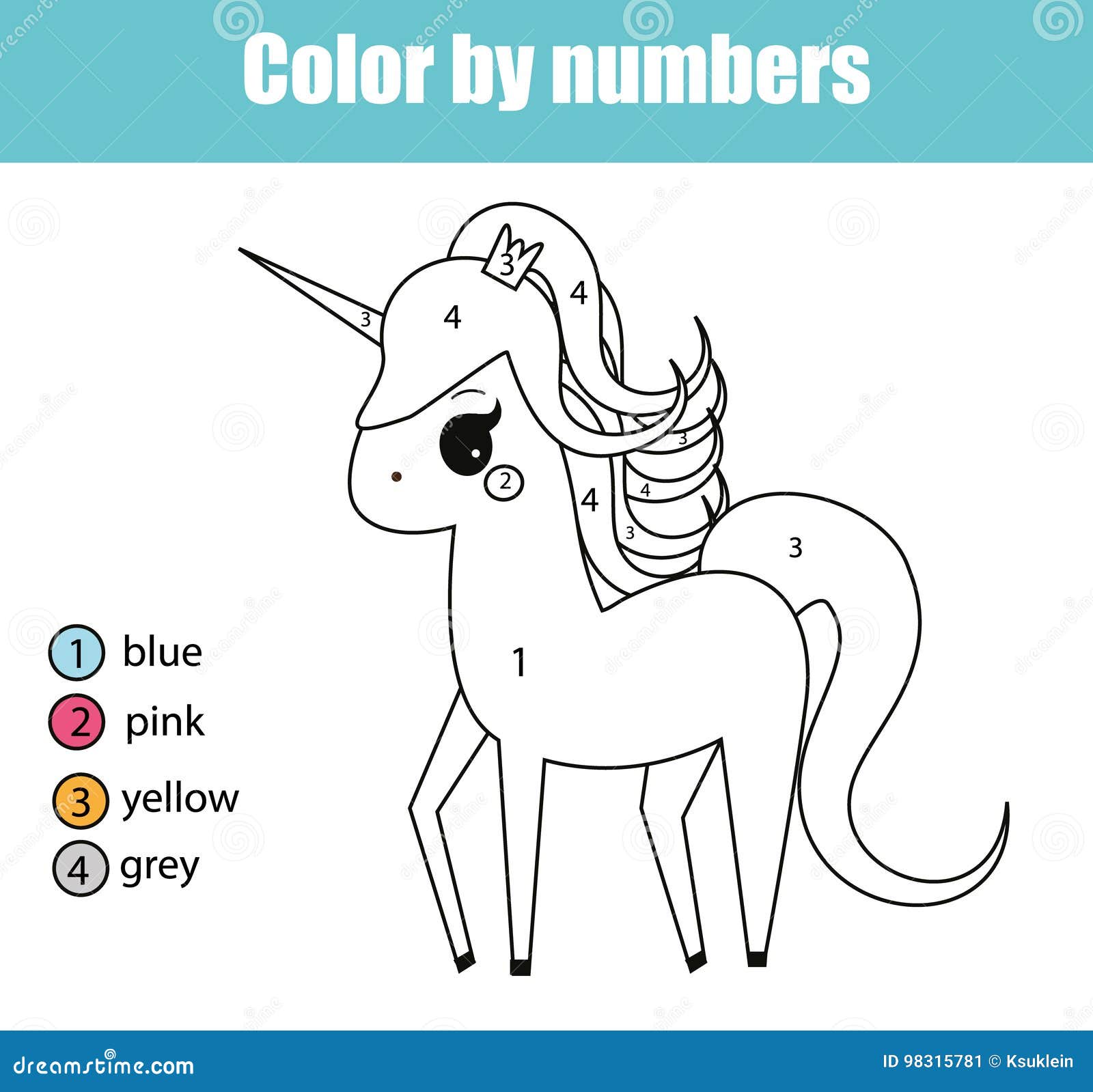 Coloring Page With Unicorn Character. Color By Numbers ...