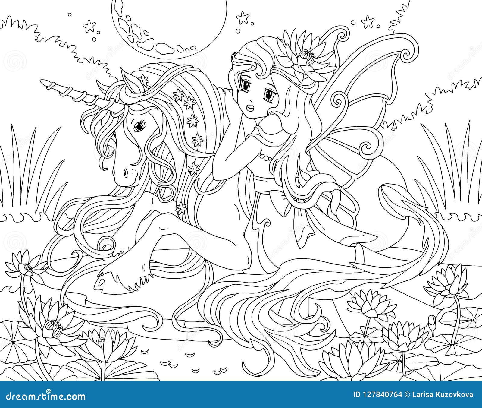 Coloring Page the Unicorn and Princess Stock Illustration ...