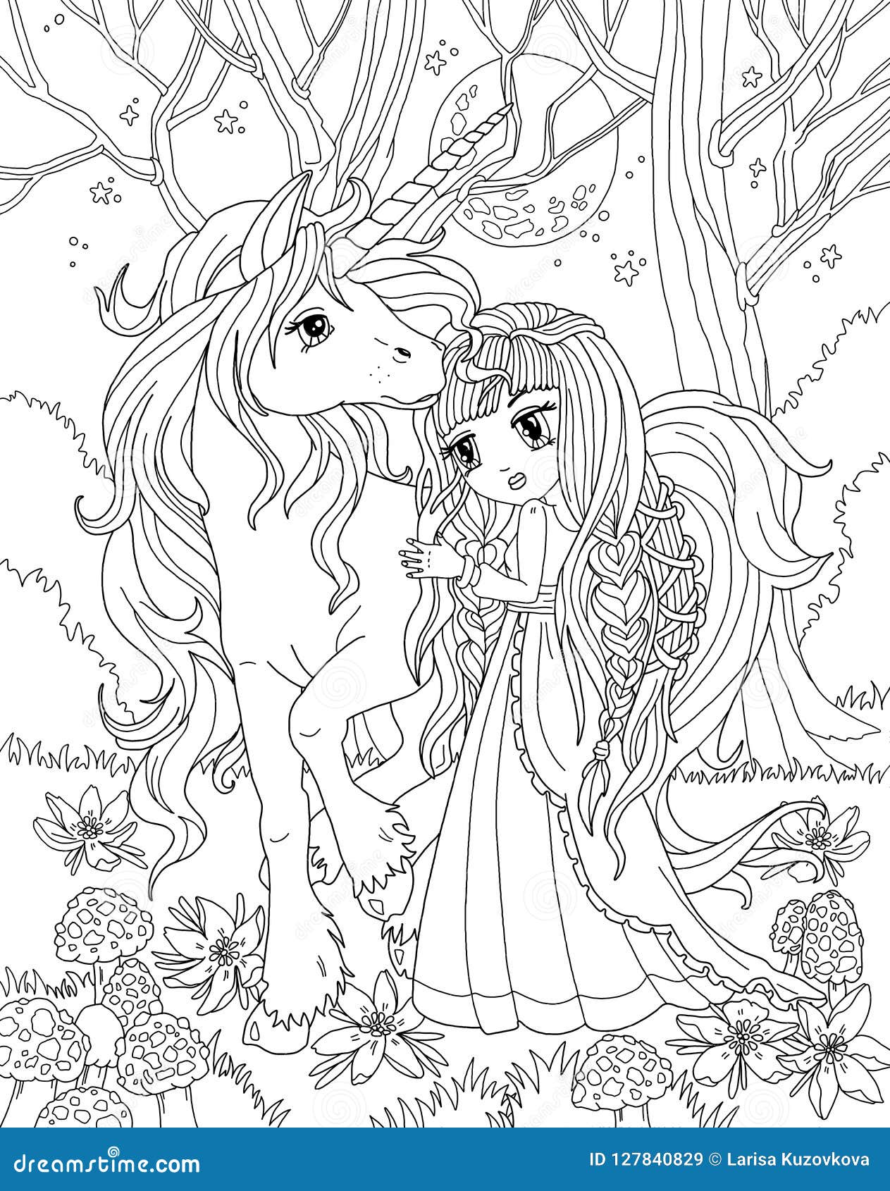 Coloring Page the Unicorn and Princess Stock Illustration ...