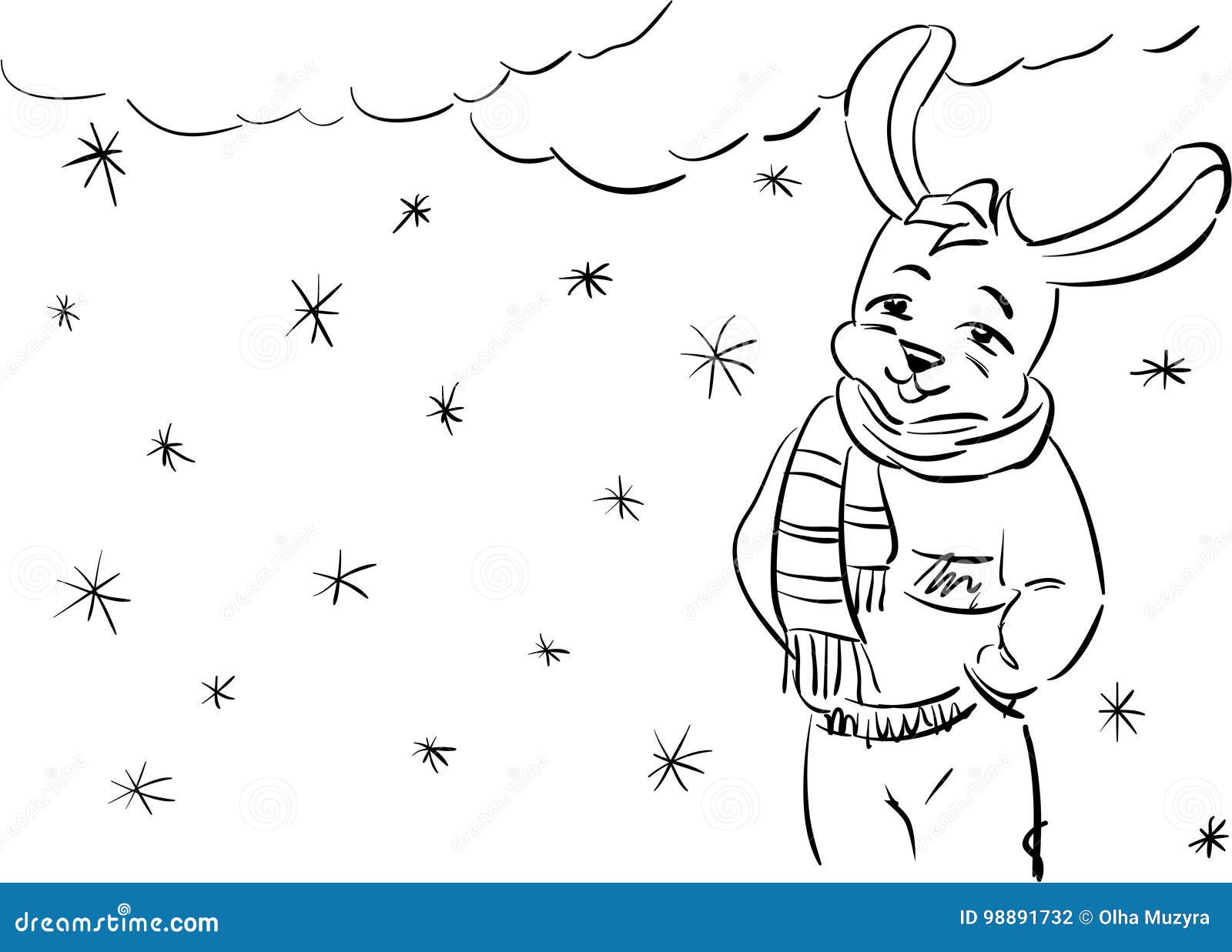 Coloring Page - Winter Rabbit Stock Vector - Illustration of dressed