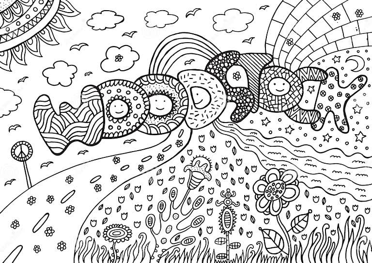 Coloring Page with Woodstock Word Stock Vector - Illustration of ...