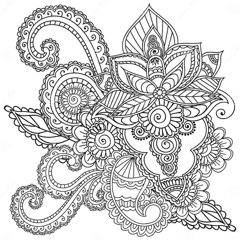 Coloring Pages for Adults. Henna Mehndi Doodles Abstract Floral ...