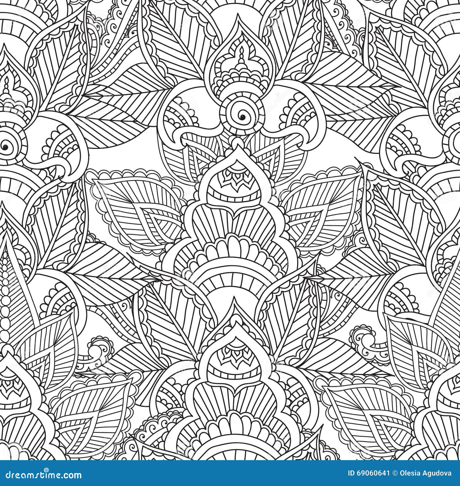 Coloring pages for adults Seamles Henna Mehndi Doodles Abstract Floral Elements Curve embellishment