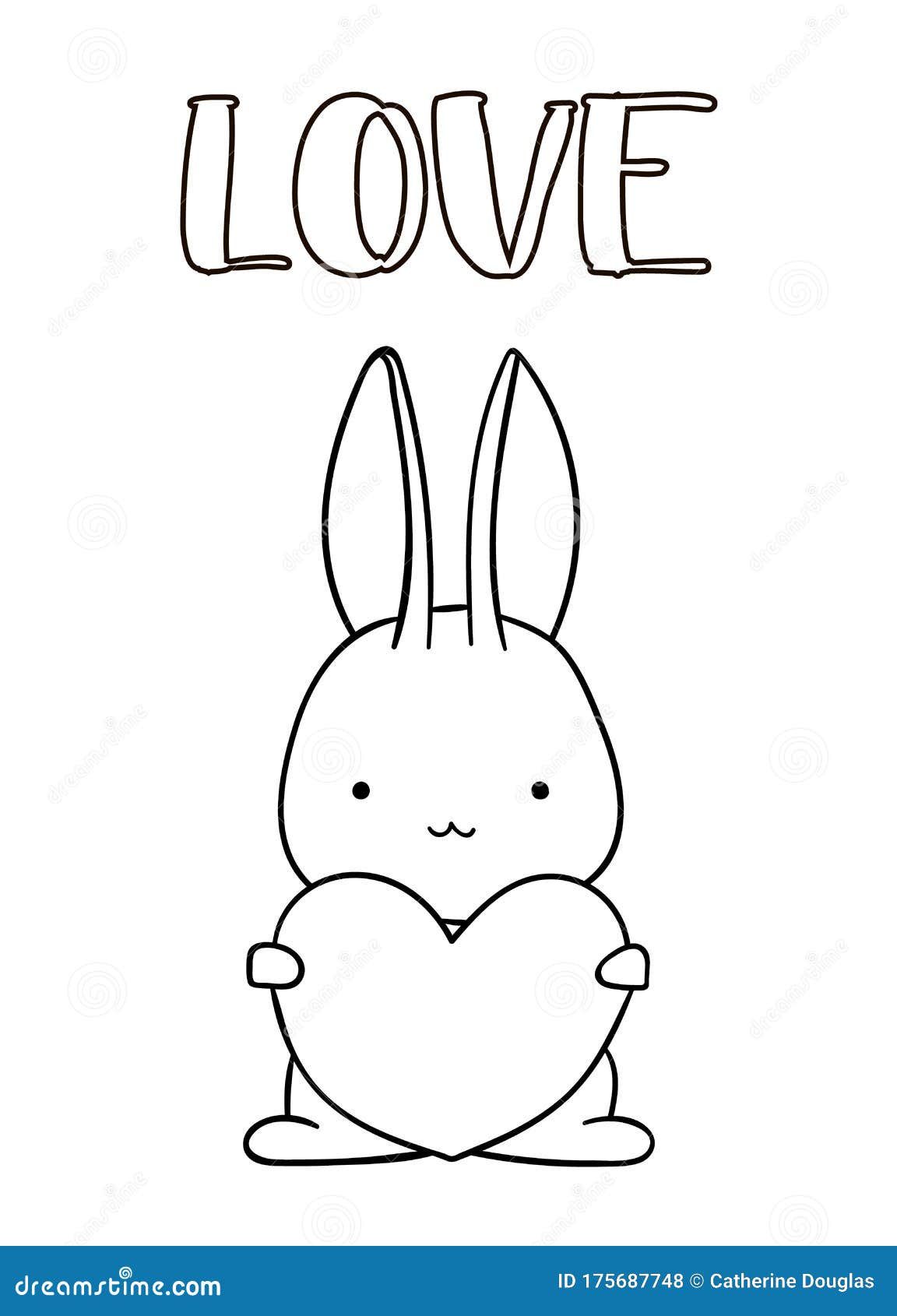 Coloring Pages, Black and White Cute Hand Drawn Bunny with Heart ...