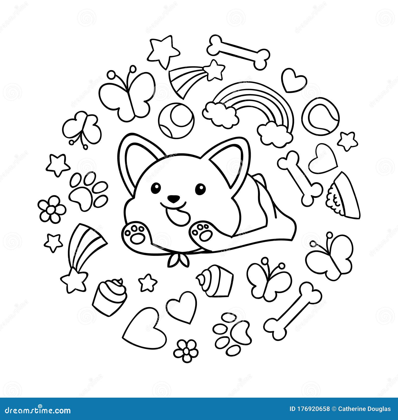 Download Coloring Pages Black And White Cute Kawaii Hand Drawn Corgi Dog Doodles Circle Print Stock Vector Illustration Of Kawaii Boun 176920658