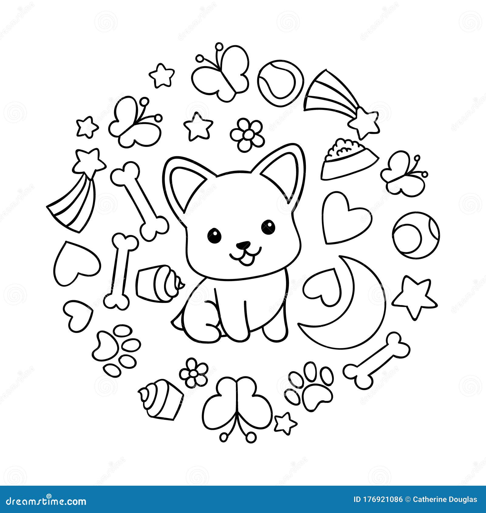 coloring pages black and white cute kawaii hand drawn corgi dog doodles circle print stock vector illustration of isolated hand 176921086