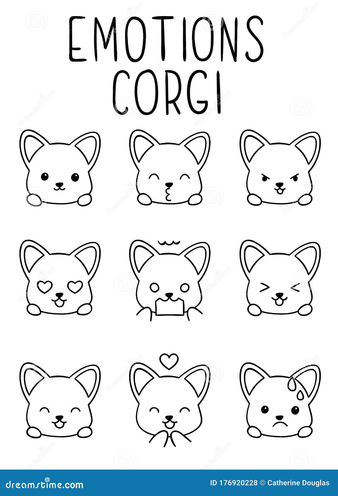 Coloring Pages, Black and White Cute Kawaii Hand Drawn Emotions ...