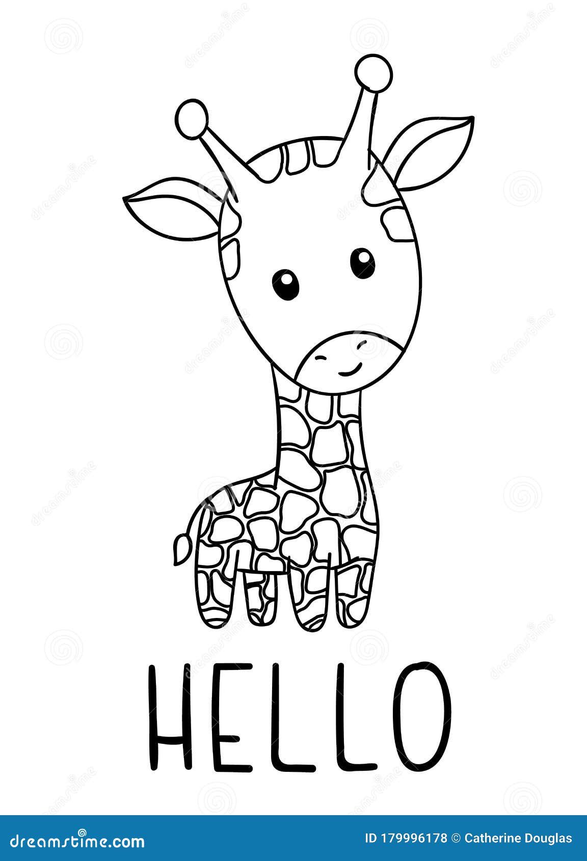 Coloring Pages, Black and White Cute Kawaii Hand Drawn Giraffe Doodles ...