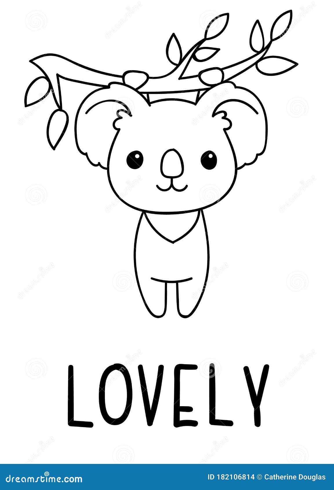 Coloring Pages, Black and White Cute Kawaii Hand Drawn Koala Doodles