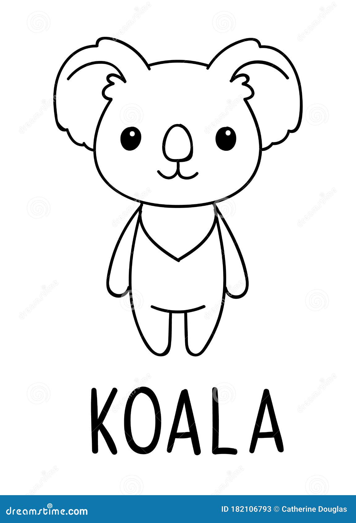 Coloring Pages, Black and White Cute Kawaii Hand Drawn Koala Doodles