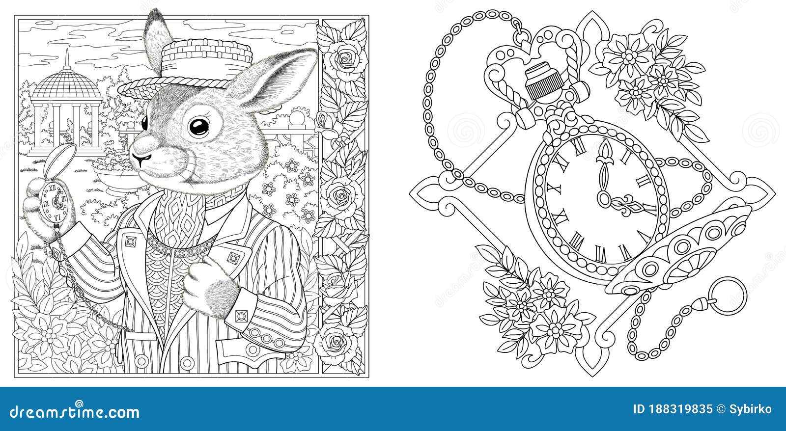 Download Coloring Pages With Bunny And Vintage Pocket Watch Stock Vector - Illustration of engraving ...