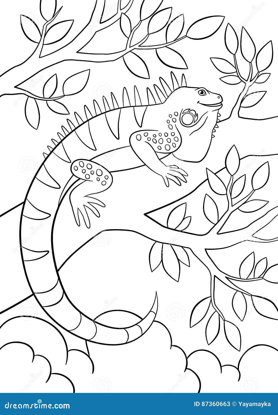 Download Coloring Pages. Cute Iguana Sits On The Tree Branch. Stock ...
